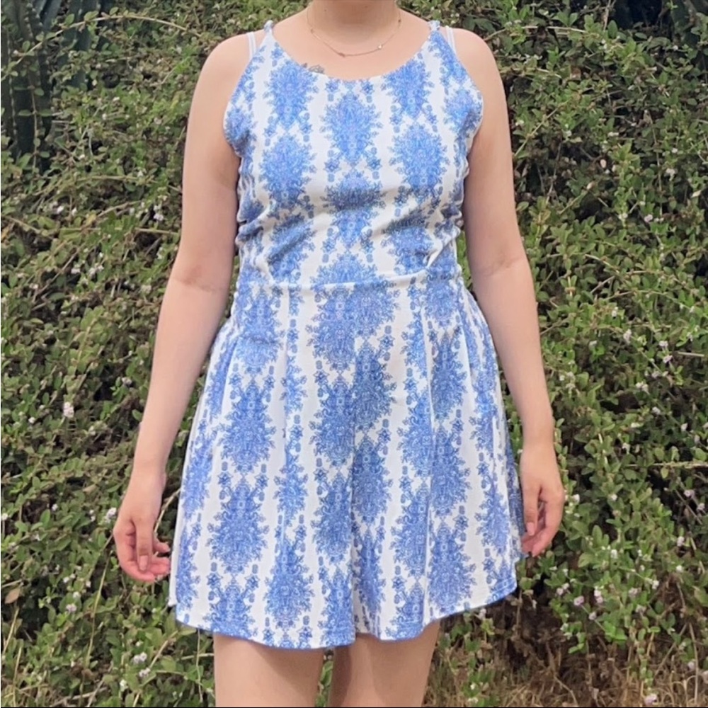 Blue and White Sleeveless romper
